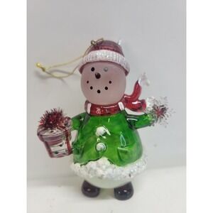 Charming Glass Snowman Ornament Holding Gift Festive‎ Christmas Tree Decor